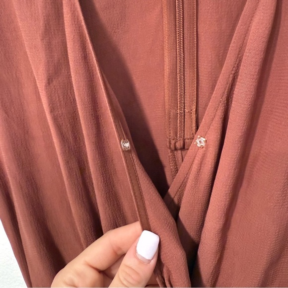 Eileen Fisher Russet Brown Crepe Faux Wrap Wide Leg Crop Jumpsuit XXS - Picture 5 of 7